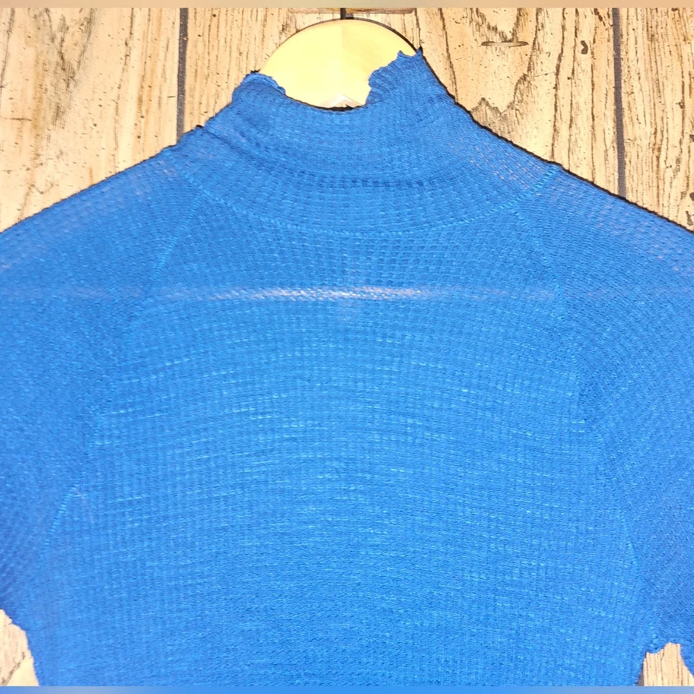 NWOT FREE PEOPLE Blue Skyline Scalloped Hem Mock Neck Thermal - XS